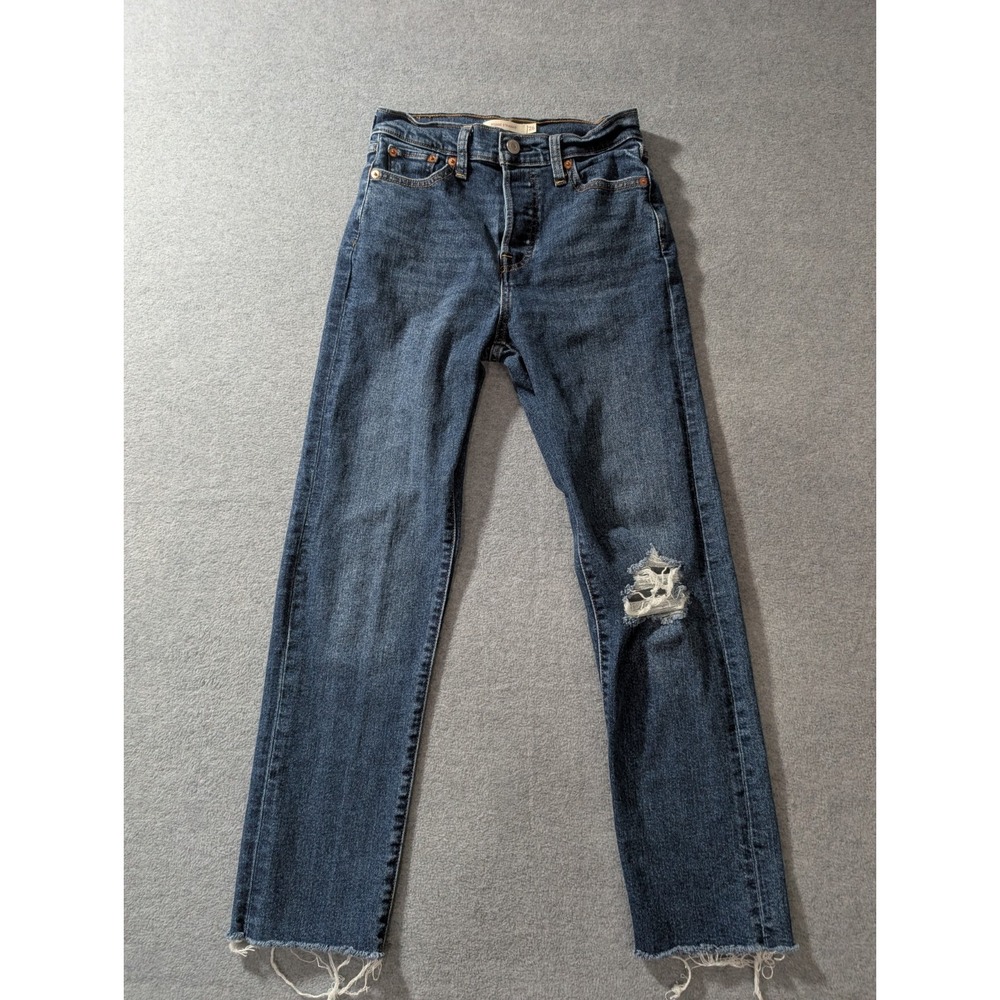 Levi's‎ Wedgie Straight Jeans Women 26 Distressed Raw Hem Blue Denim High Rise